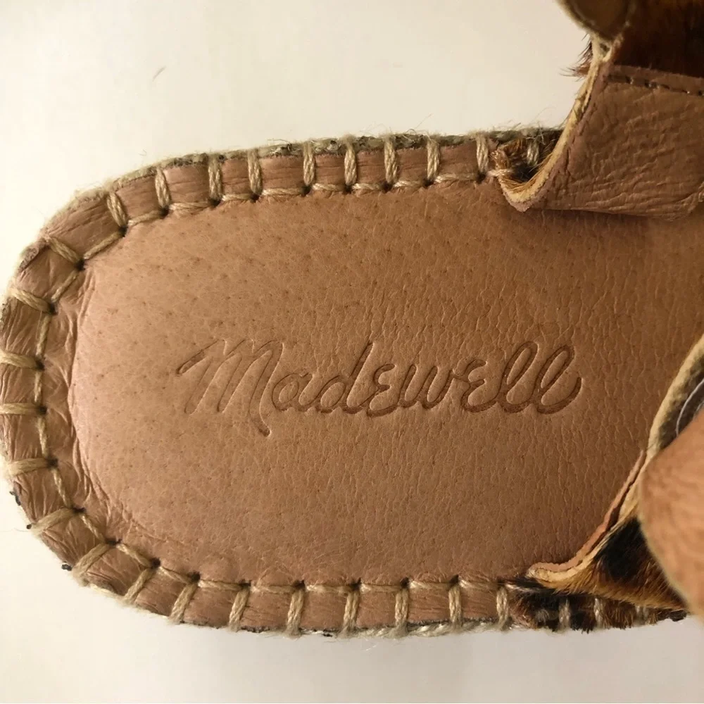 Madewell Malia Asymmetric Leopard Leather Calf Hair Espadrille Sandal Size 91/2